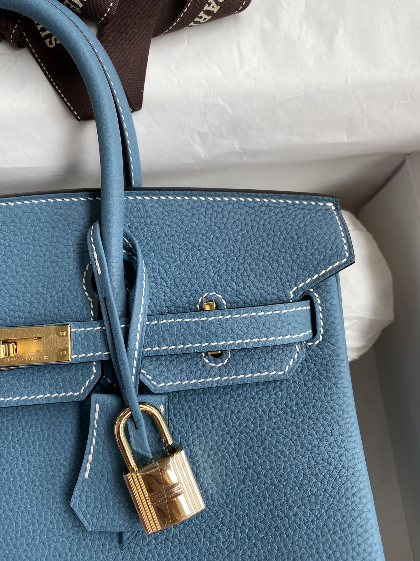 Hermes Birkin 25CM Togo Leather Handbag Blue Jean